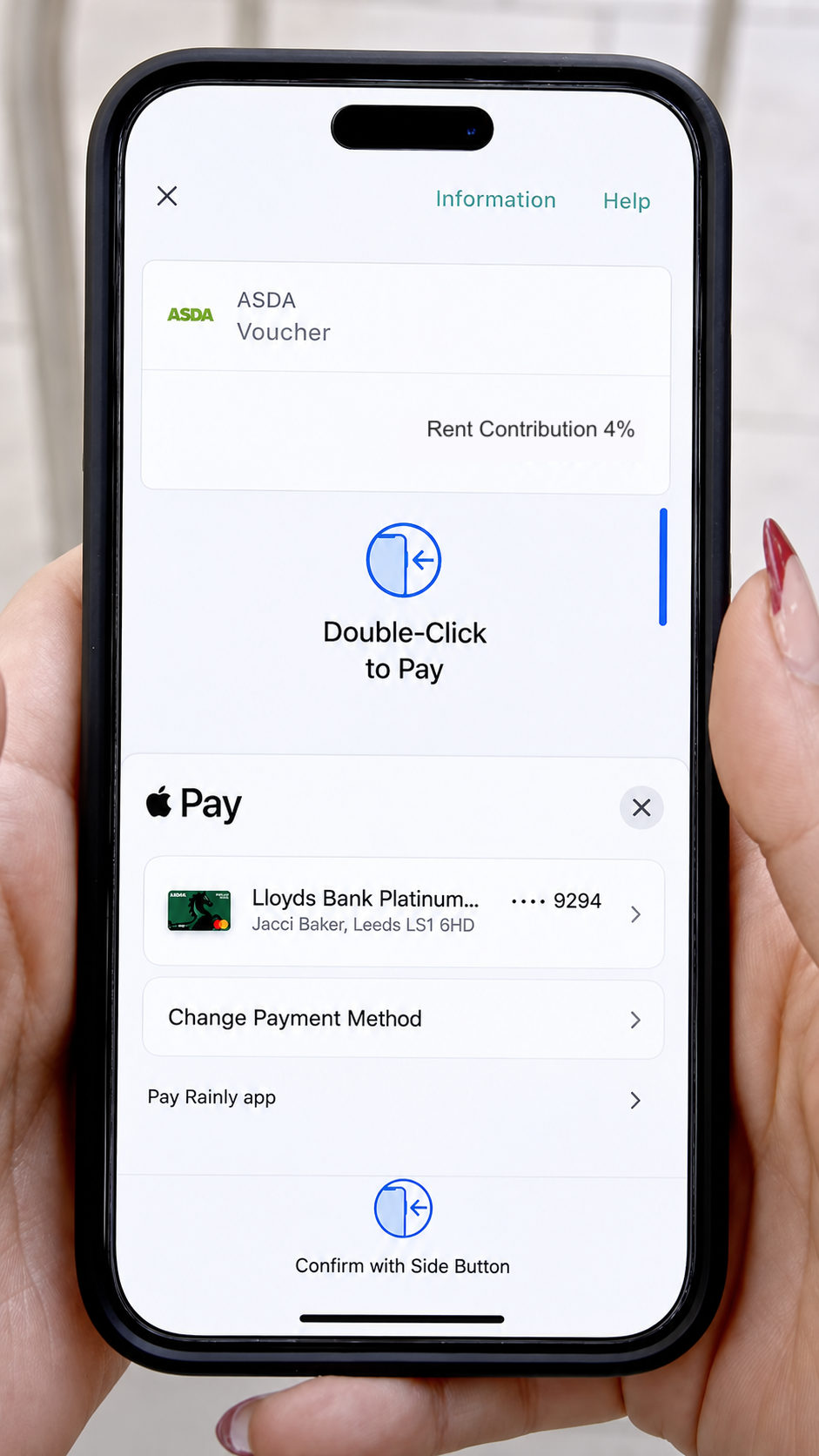Payment screen for purchasing a voucher